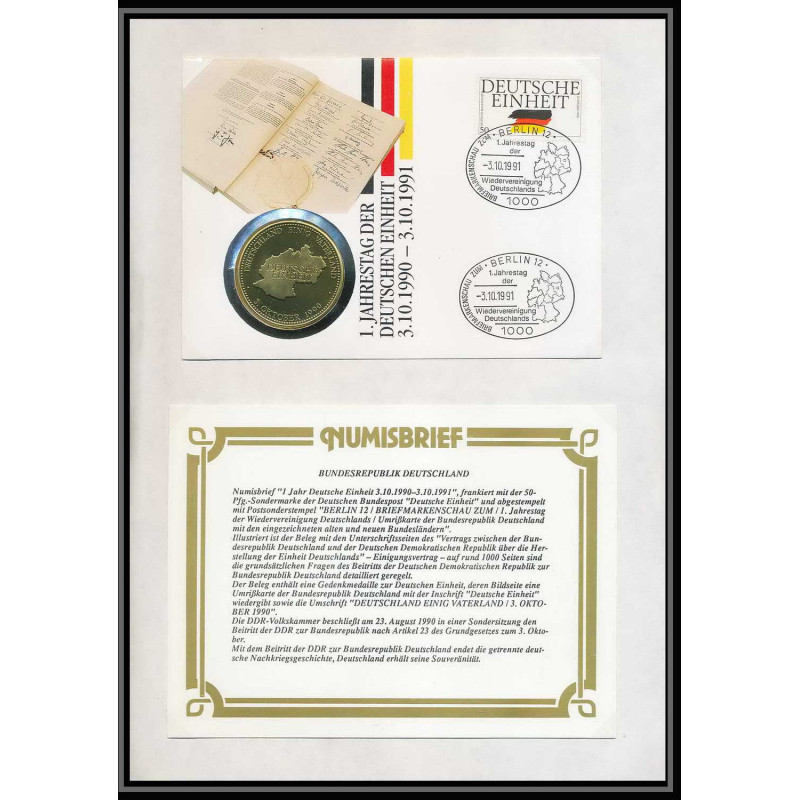 11537/ Lettre (cover Numisbrief monnaies coins) 3/10/1991 ahrestag der Deutschen Einheit Allemagne (germany)