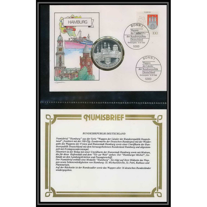 11566/ Lettre (cover Numisbrief monnaies coins) hamburg 10/9/1992 Allemagne (germany)