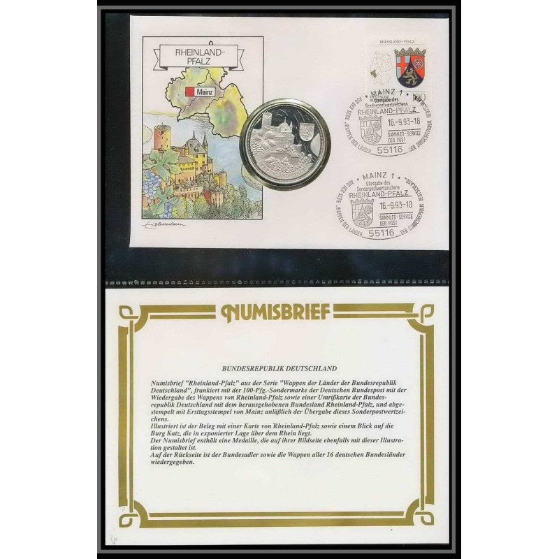 11570/ Lettre (cover Numisbrief monnaies coins) rheinland pfalz 16/9/1993 Allemagne (germany)