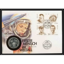 11577/ Lettre (cover Numisbrief monnaies coins) gagarine gagarin erster mensch im weltall 12/4/1991 Allemagne (germany)