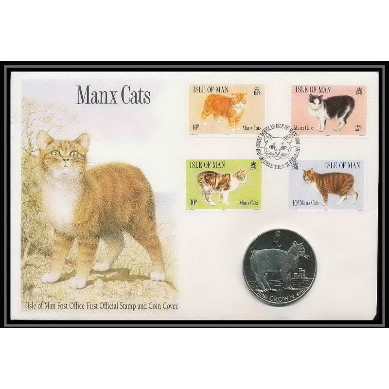 11591/ Lettre (cover Numisbrief monnaies coins) manx cats 11/2/1989 Mi 388-91 ilse of man 