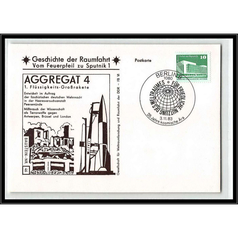 11661/ Espace (space Raumfahrt) Lettre cover missile aggregat 4 geschichte der spoutnik sputnik Allemagne (germany DDR)