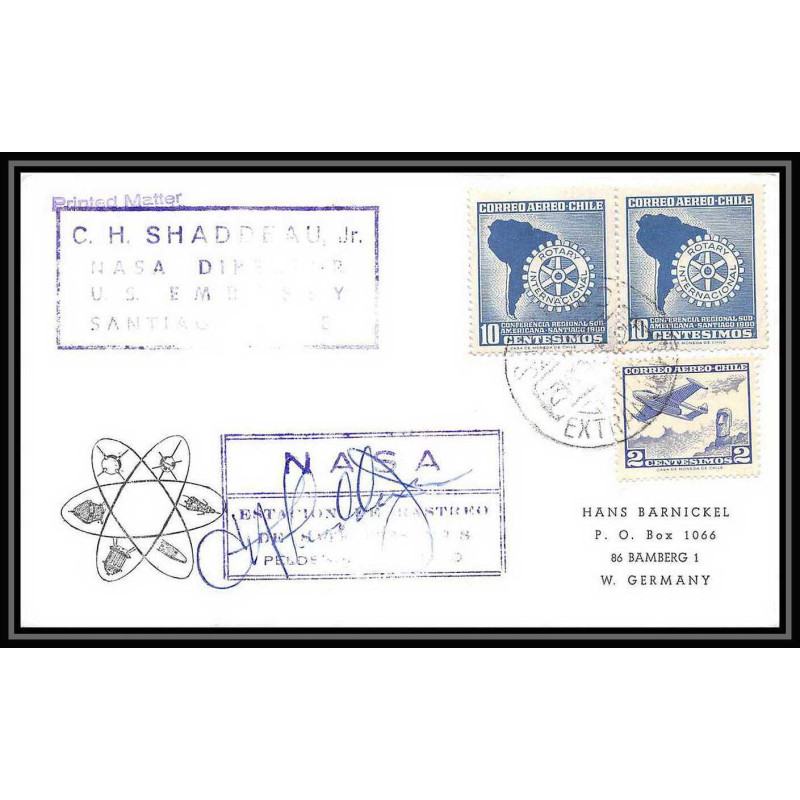 4678/ Espace space Lettre cover 23/6/1965 Signé signed nasa estacion de rastreo de satellites N°8 santiago Chili (chile)