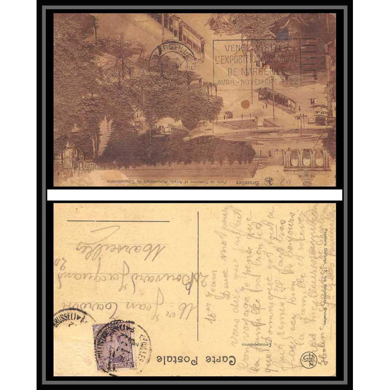 04093/ carte postale belgique bruxelles porte tervueren Bouches du rhone pour Marseille 1922